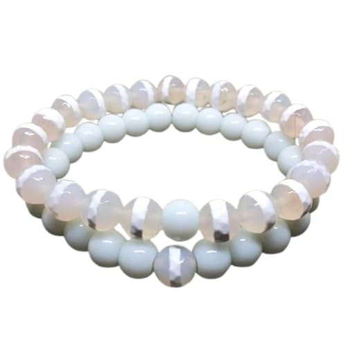 Bracelet couple longue distance jade blanc agate DZI contre l'isolement