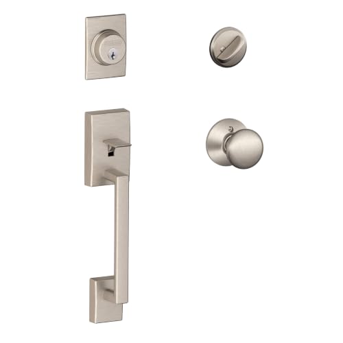 Image of SCHLAGE Front Door Entry Handleset, Plymouth Knob, Satin Nickel | Front door handleset with deadbolt & interior knob, Easy install, Universal fit, Certified security & durability, 2 keys