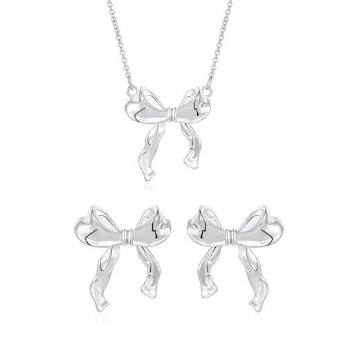 Bow Necklace for Women 14K Gold Plated Bowknot Dainty Bow Pendant Chain Necklace Fashion Jewelry Gifts