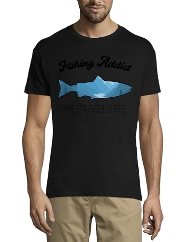 T-shirt de pêche col rond en coton noir avec motif humour pour pêcheur passionné