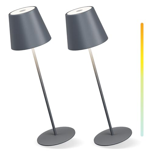 MALUX Tischlampe Kabellos, Dimmbar LED Akku Tischleuchte, Touch-Control Warme Lichtfarbe 3000K+RGB Metall Outdoor Tischlampe IP54 Wasserdicht für Restaurant, Camping, Balkon, Garten