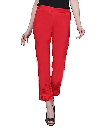 Image of POPWINGS Women Casual White Bottom Lace Cotton Trouser