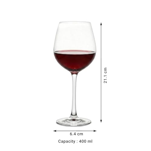 Image of Femora Italian Red Wine Glass Set of 2, 300 ml Crystal Glassware, Shatter Resistant Long Stem Wine Glasses for Red Wine, Dining Table & Home Bar