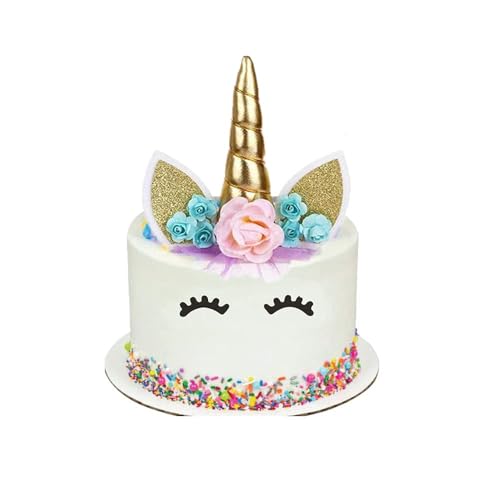 HJHL Unicorn Cake Topper Set 6 Pieces Gold Party Supplies for Birthday Baby Shower Wedding Yellow