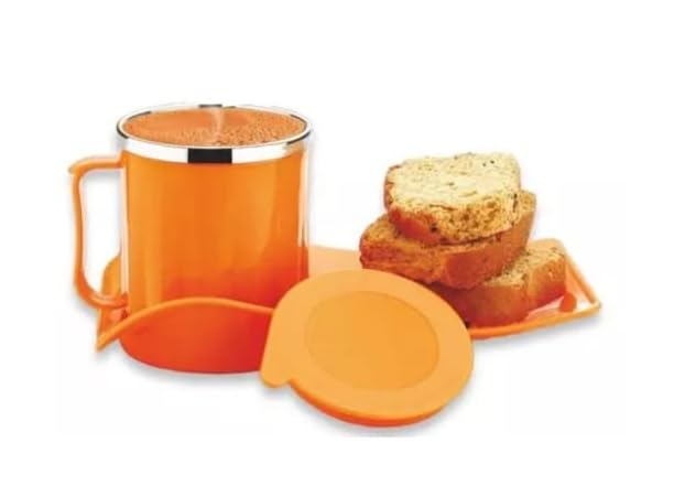 ECODEX Plastic Snacks Tray with Tea Cup Mug - Pack of 1 (Multicolor)