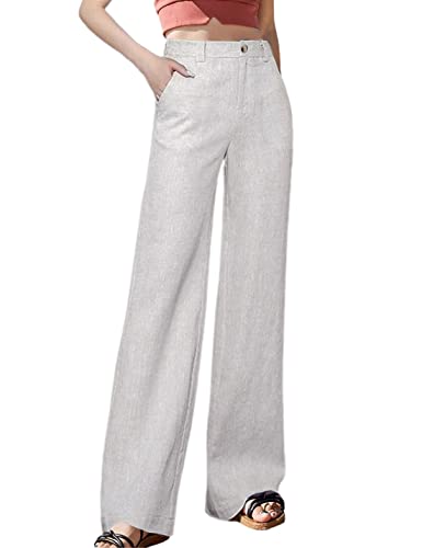 Hooever Womens Casual High Waisted Wide Leg Pants Button Up
