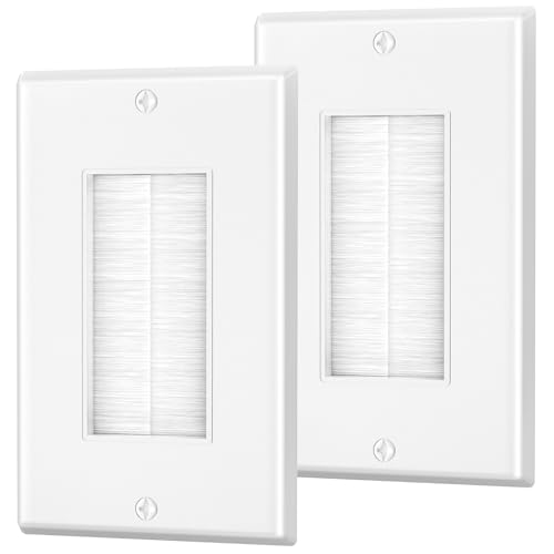 LEENUE Brush Wall Plate Single Gang Wall Plate Cable Pass Through for Low Voltage Wires Cord Hider for Wall Mount TV 2-Pack White