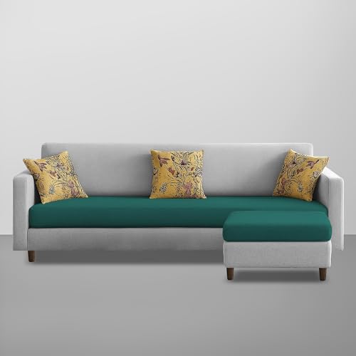 Image of Casaliving Premium Lifestyle Fabric 5 Seater L Shape Sofa Set 4 Seater Modern Sofa Set & Ottoman for Living Room (Pine Grey Color)