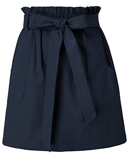 KANCY KOLE Womens Casual A-Line Pencil Skirts High Waisted Short Skirt with Pockets (Navy Blue, XL)