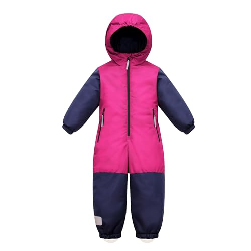Owntop Schneeanzug Kinder Unisex, Schneeoverall Mädchen Jungen, Winddicht Wasserdicht Skianzug mit Kapuze Reißverschluss (Rosa,122)
