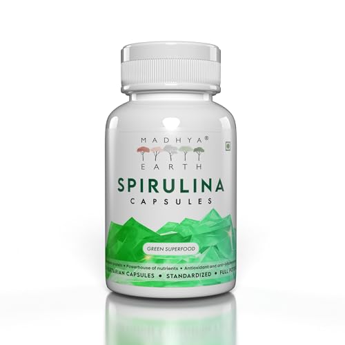 Madhya Earth Spirulina 60 Vegetarian Capsules | 650 Mg Supplement for Man & Women | Green Superfood for Weight Management & Immunity Booster | 100% Pure | Gluten Free | Complete Protein| Madhya Earth Spirulina 60 Vegetarian Capsules | 650 Mg Supplement for Man & Women | Green Superfood for Weight Management & Immunity Booster | 100% Pure | Gluten Free | Complete Protein|