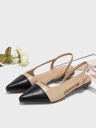 OYOANGLE Women's Two Tone Pointed Toe Slingback Flats Summer Casual Dressy Shoes3