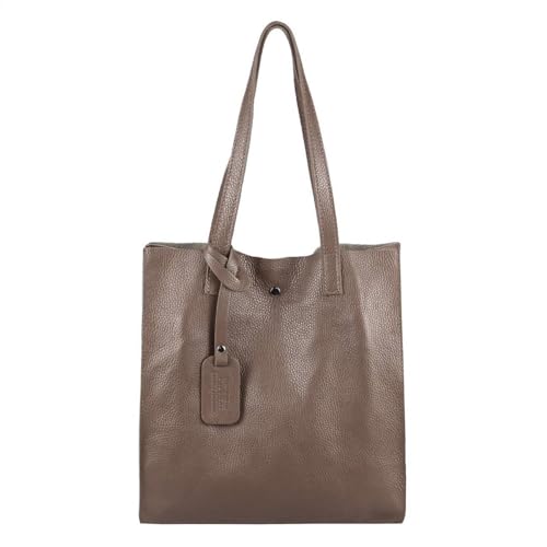 ITALYSHOP24 Damen Leder Tasche Set 2in1 Shopper Schultertasche HOBO Bag Umhängetasche Schmucktasche DIN-A4 Taupe