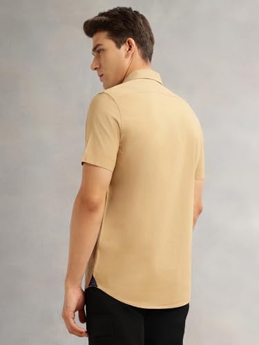 Image of Thomas Scott Men's | Solid | Half Sleeve | Slim Fit | Linen Blend | Double Flap Pocket | Spread Collar | Casual Shirt for Men