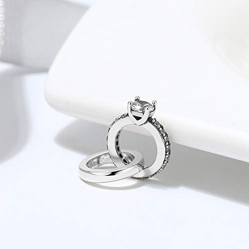 Wedding Ring Set Engagement Charm for Bracelet or Necklace for Women by Ginger Lyne Bridal Set European Style Bead Clear Cubic Zirconia Sterling Silver Gifts for Girlfriend2