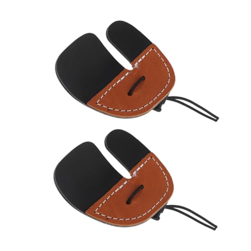 Toyvian 2pcs Brown Leather Archery Finger Guards Double Layer Finger Protection Tab for Adults Essential Archery Practice Gear