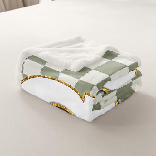 Image of Erosebridal Sage Green Checkered Sherpa Blanket Plaid Initial C Fuzzy Plush Throw Personalized Monogram Fleece Blanket for Kids Boys Girls,Fashion Grids Gingham Decor for Bed Couch 40 inchx50 inch