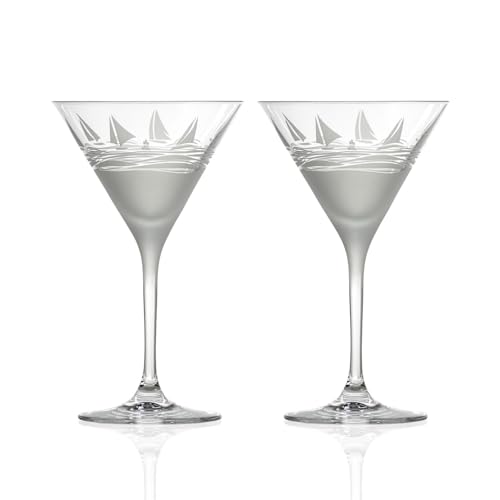 Rolf Glass Regatta 10oz Martini Cocktail Glass | Set of 2 Lead-Free Glasses | Proudly Made in the USA | Engraved Martini Glasses | Nautical Sailboat Design
