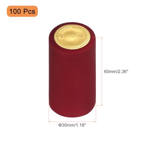 uxcell 100Pcs PVC Heat Shrink Capsules Wine Bottle Capsules Shrink Cap Wrap Shrink Top Cover for Wine Cellars and Home Kitchen, Red 30x60mm