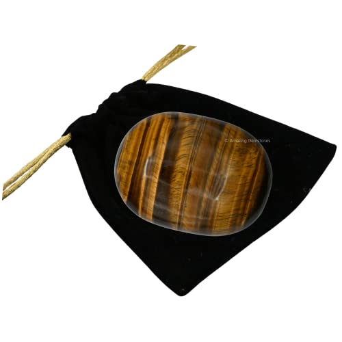 Image of Amazing Gemstone Tiger Eye Crystals and Healing Stones - Large Palm Stone Crystals Piedra - Crystal for Good Luck, Balanced Positive Energy, Meditation - Unique Stocking Stuffers Gifts for Women, Men