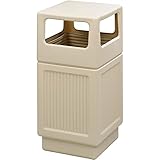 Safco Products Canmeleon Outdoor/Indoor Recessed Panel Trash Can 9476TN, Tan, Decorative Fluted Panels, 38-Gallon Capacity