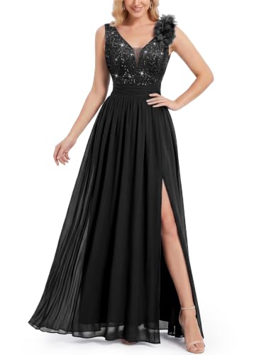 Image of Miusol Women's V-Neck Sequined Lace Evening Maxi Dress