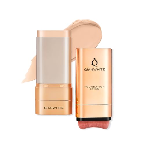 QIANWHITE Foundation Stick Waterproof Natural Nude Makeup Full Coverage Korean Makeup Skin Tint With Brush for All Skin(IVORY 0.7 Oz / 20g)