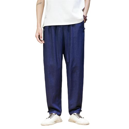 Pantalon lâche homme été coton lin droit léger respirant uni