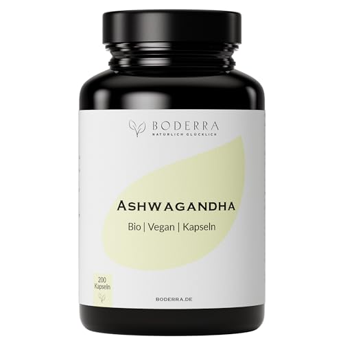 BODERRA®Ashwagandha Kapseln - 200 HOCHDOSIERTE - Deutsche Qualitätsmarke - Ashwagandha BIO Kapseln - Tagesdosis = 1800mg Ashwagandha Extrakt - NATÜRLICH - VEGAN - LABORGEPRÜFT