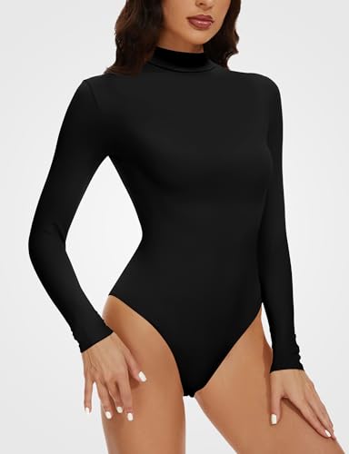 Women's Long Sleeve Mock Turtle Neck Bodysuits Tops Going Out Body Suits for Women Fashion Basic Leotards Jumpsuit2