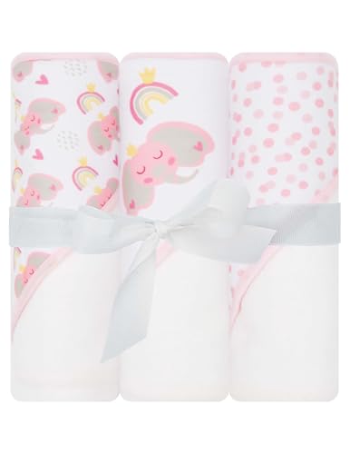 Image of LITTLE CELEBRITY Hooded Baby Towels 3-Pack – Soft Baby Bath Towels with Hood for Newborns & Toddlers, Baby Hooded Towel Set, 30" x 26" (Sweet Elephant)