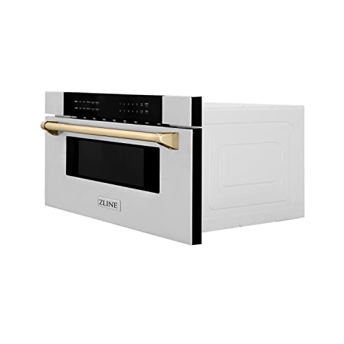 ZLINE Autograph Edition 30" 1.2 cu. ft. Built-In Microwave Drawer in Stainless Steel with Gold Accents - Image 4