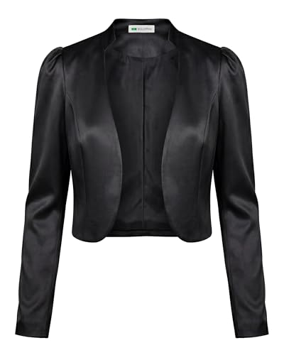 Bolerose Formal Satén Manga Larga Bolero Chaqueta (Negro, M)
