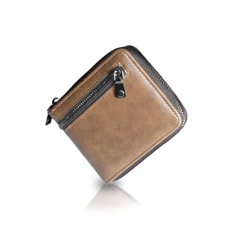 QIXCOZTI Men's Zipper Leather Wallet with Extra Capacity Flip Secure Coin Pocket Compartments with Multiple Card Slots (brown)