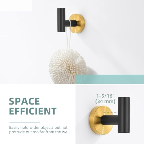 Image of Angle Simple Towel Hook Black and Gold, Bathroom Towel Holder for Wall