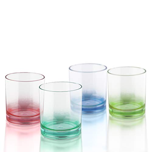 Trina Turk Ombre Colors 4 Piece Melamine Glasses, Lightweight Indoor/Outdoor Drinkware Set for Entertaining, Barbecues, Picnics, Parties, Camping-BPA-Free, Unbreakable, 13 oz, Old Fashion