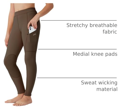 Image of Willit Girls Horse Riding Pants Tights Kids Equestrian Breeches Knee-Patch Youth Schooling Tights Zipper Pockets