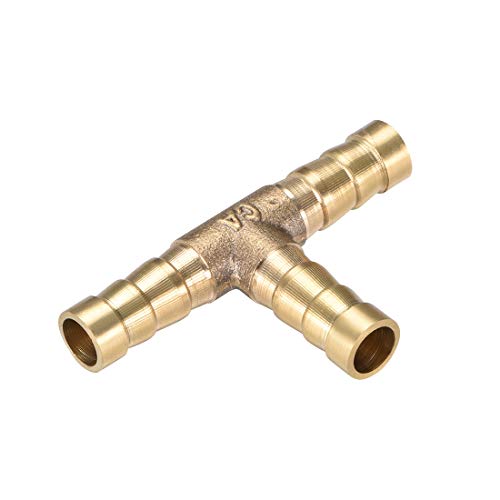 sourcing map 8mm or 5/16" ID Brass Barb Splicer Fitting,T-Shaped 3 Ways,Barb Hose Fitting Air Gas Water Fuel,Barbed Tee Connector,2pcs