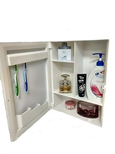 Image of WATERTEC Plastic Bathroom Cabinet With Mirror White , 1 Door