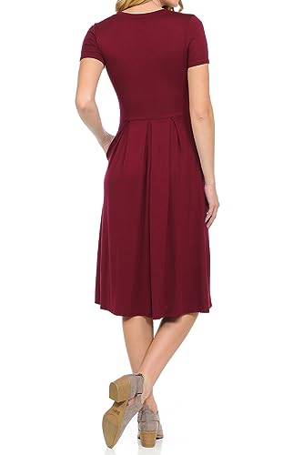 iconic luxe Women's Short Sleeve Pleated Midi Dress with Pockets4