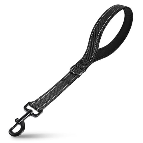 Wanmu Guinzaglio corto per cani, 45,7 cm, resistente, per cani che tirano, guinzaglio da traffico resistente con manico imbottito, guinzaglio nero per cani di taglia grande