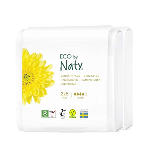 Image of Naty Sanitary Pads Super - Plantbased and Absorbent Pads for Women, Organic Cotton Menstrual Product, Better for Feminine Health (2 x 5 Count)