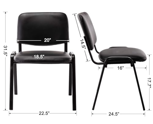 Image of HNY Black Waiting Room Stackable Chairs PU Leather Ergonomic Reception Chairs Set of 5 Conference Desk Guest Chair for Meeting Room, Office, Lobby, Events, Hall