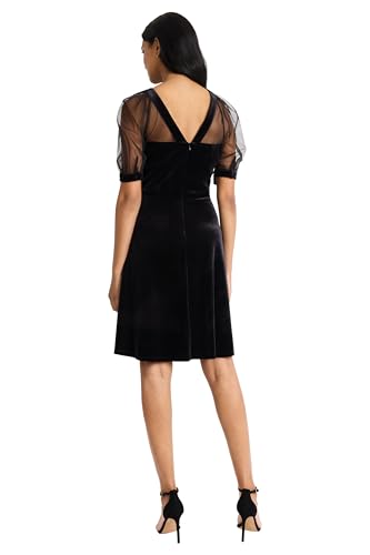 maggy london womens elegant black velvet illusion neck fit flare dress for wedding guest cocktail party
