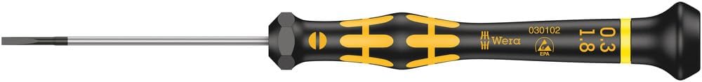 WERA 1578 ESD Micro Screwdriver for Slotted Screws, 0.30 mm x 1.8 mm x 60 mm Size