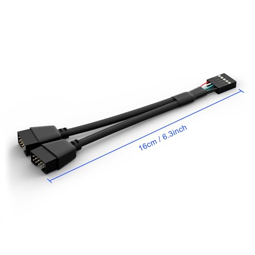 Image of OwlTree 2 Pack Motherboard USB 2.0 to Dual 9 Pin Extension Splitter, USB2.0 Header Splitter for Internal Computer Motherboard (Braided Black, 6.3 Inch)