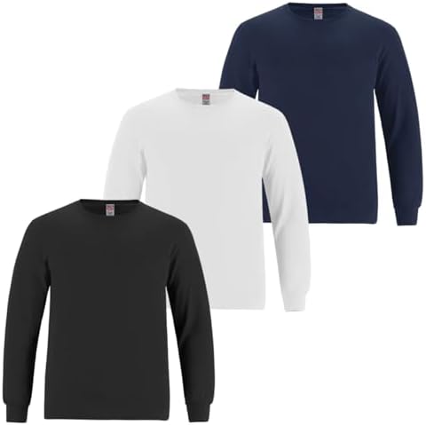 3 Pack Boys Kids Long Sleeve T-Shirt Top Cuffed Crew Neck Plain Jersey Tee Top Adults Casual Wear Cover