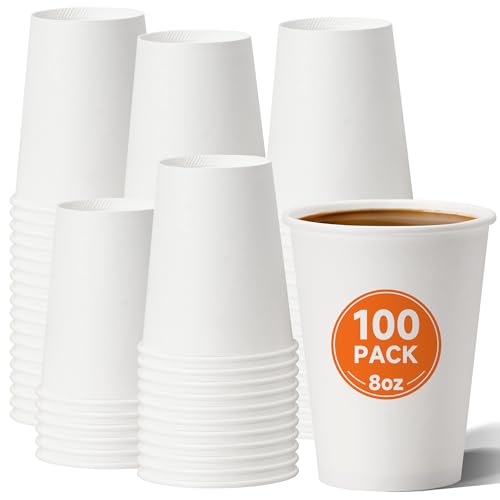 METAPRINT 100 Pack Paper Cups, 8 oz Disposable Coffee Cup,