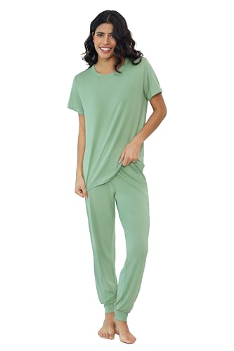 Image of Joyaria Bamboo Viscose Pajamas Women Ultra Soft Short Sleeve Jogger Pants Pjs Set Cooling Sleepwear