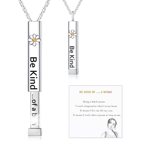Be Kind of A B Necklace for Women:925 Sterling Silver Hidden Message Necklace - Rose Gold/14k Gold/Silver 3D Vertical Bar Pendant Best Friends Sisters Friendship Sorority Jewelry Gifts2